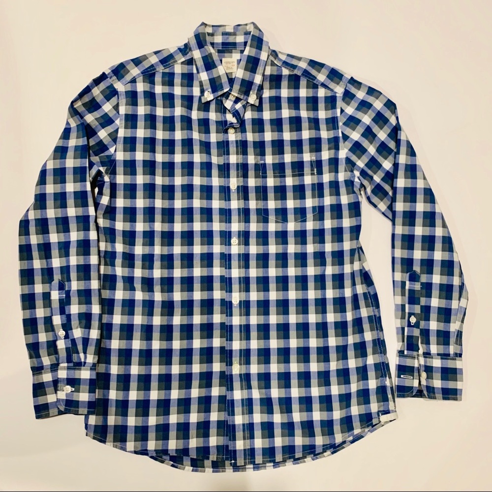 Boys' button-down shirt in blue-grey plaid